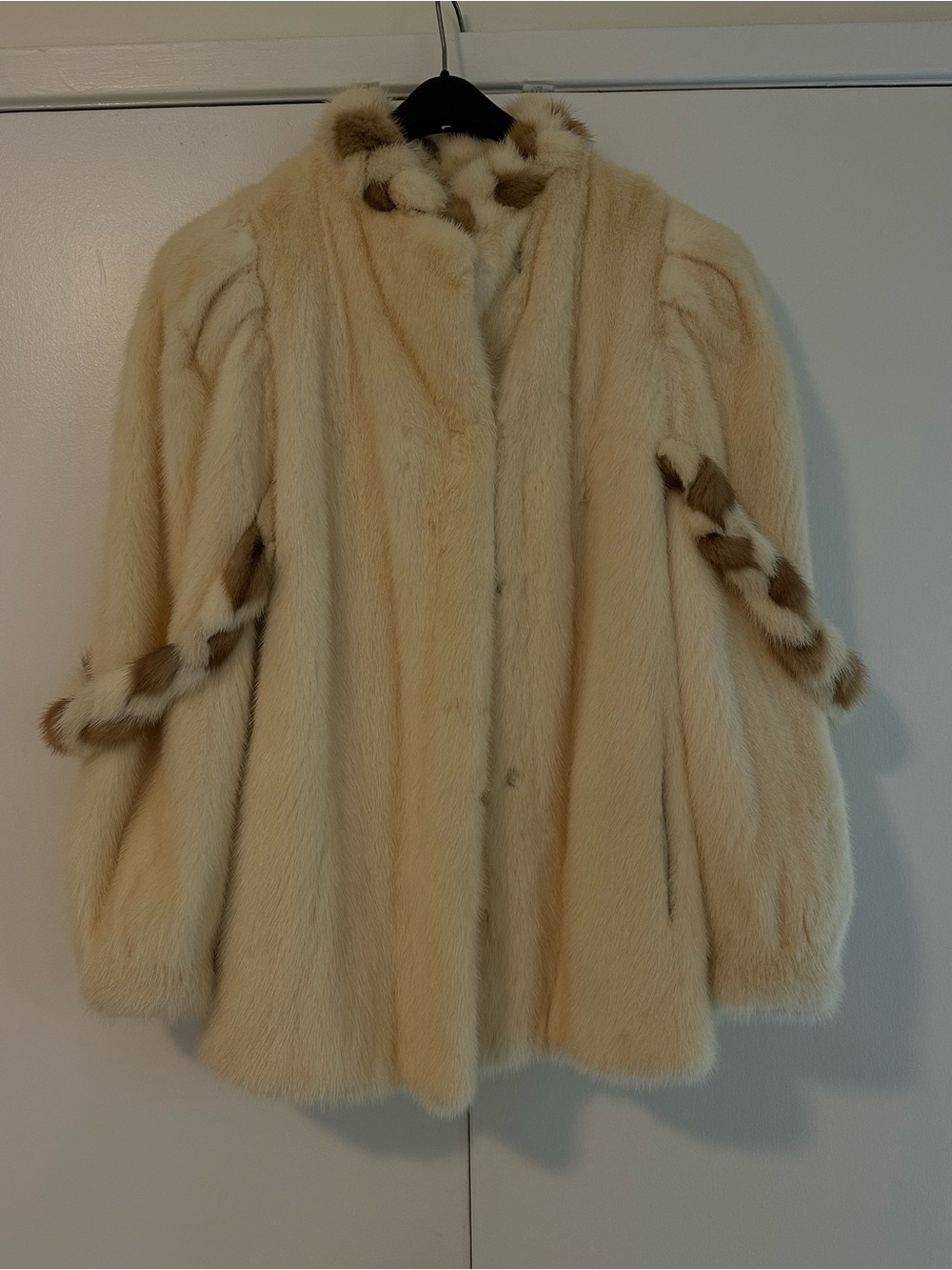 Vintage Cream Mink Fur Coat with Braided Trim